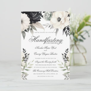 Invitación Gótico Floral Oscuro Boho Negro Crema Handfasting
