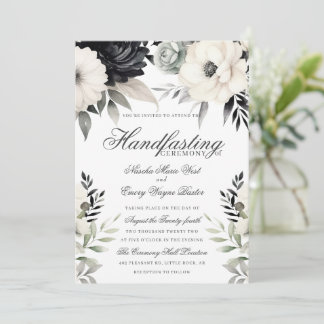 Invitación Gótico Floral Oscuro Boho Negro Crema Handfasting
