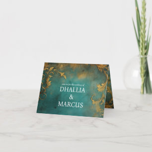 Invitación Gótico Floral Verde azulado Y Oro