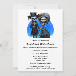 Invitación Gótico gótico azul cadáver de la novia novio día m