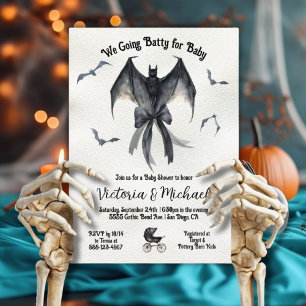 Invitación Gótico Halloween Bat Black Bow Baby Shower