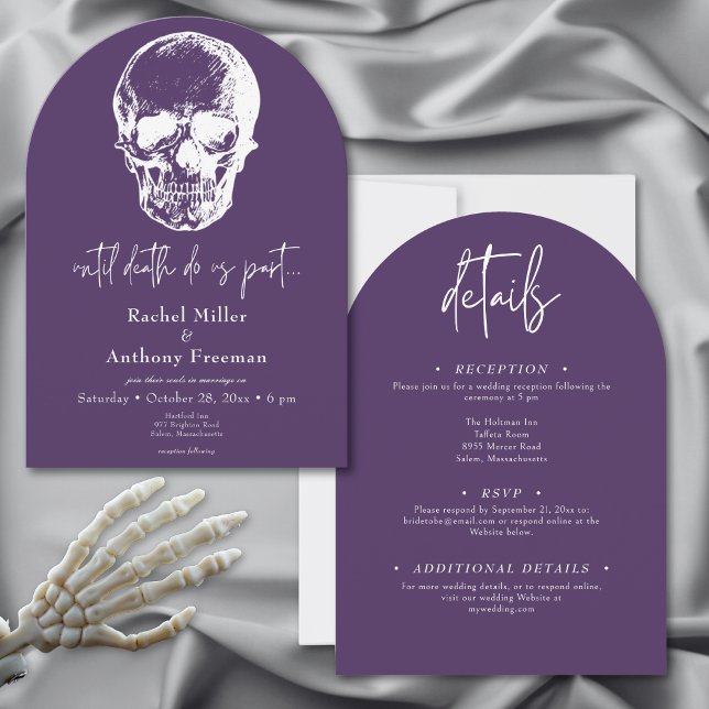 Invitación Gótico hasta la muerte Boda del Arco del Cráneo Do (Gothic Until Death Skull Arch Wedding Two Sided Invitation)