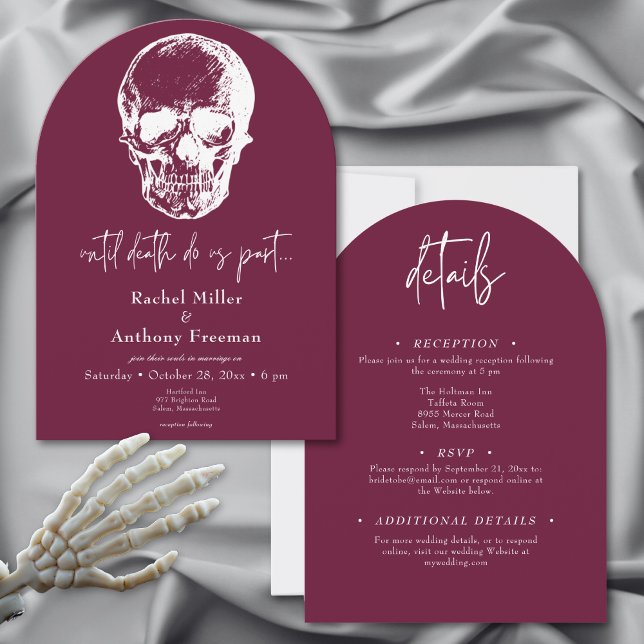 Invitación Gótico hasta la muerte Boda del Arco del Cráneo Do (Gothic Until Death Skull Arch Wedding Two Sided Invitation)