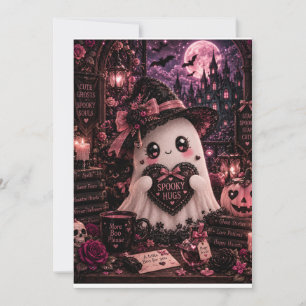 Invitación Gótico Lindo Rosa Fantasma Halloween Espeluznante