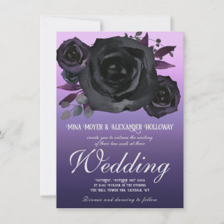 Invitación Gótico moderno Rosas negros morados Boda QRC