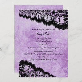 Invitación Gótico Morado Grunge Negro Lace Bridal Shower