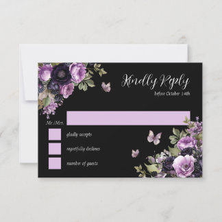 Invitación Gótico Morado y Negro Moody Florals Quinceañera RS