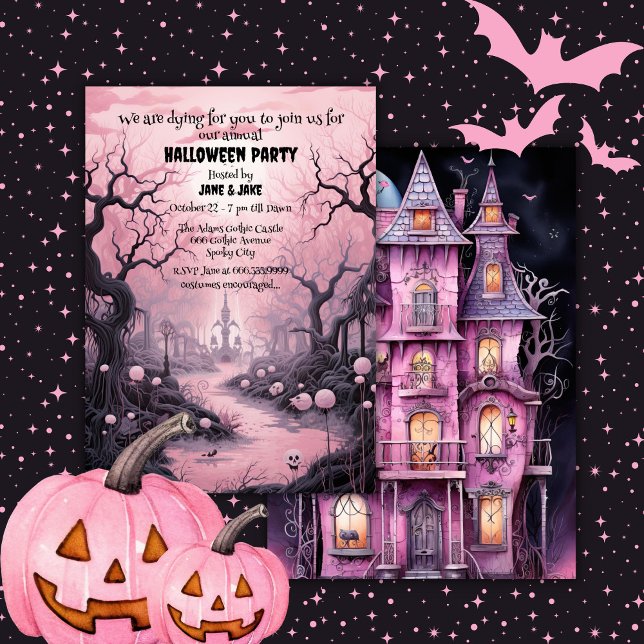 Invitación Gótico Pastel Negro y Rosa Fiesta de Halloween (Subido por el creador)