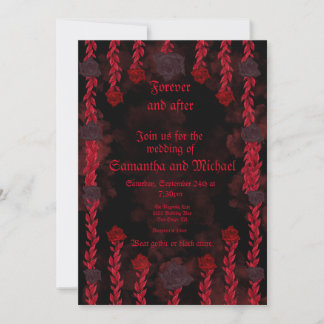 Invitación Gótico personalizable rosas negras y rojas