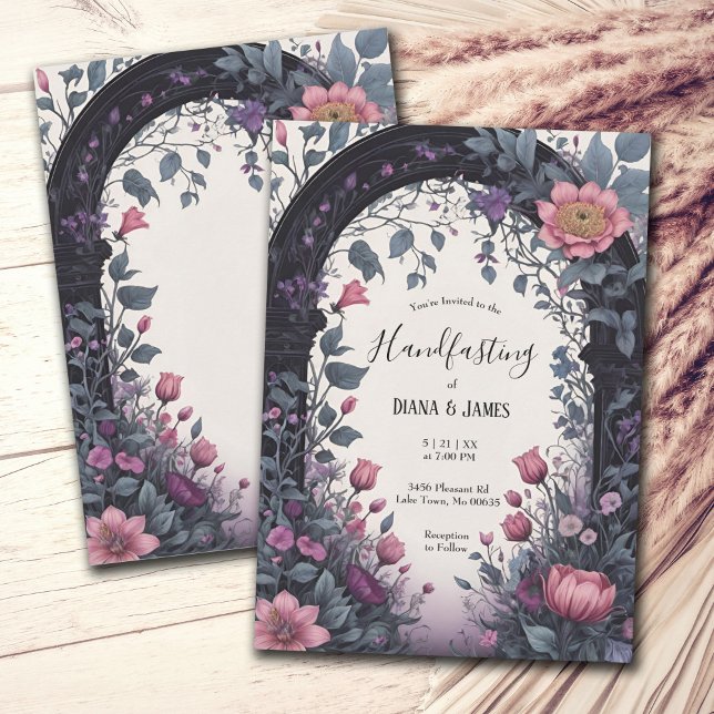 Invitación Gótico Pink Floral Garden Gate Pagan Handfasting (Subido por el creador)