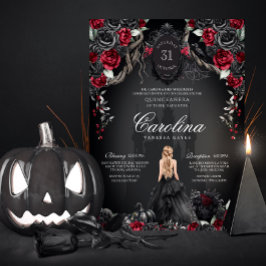 Invitación Gótico Rojo y Negro Haunted Spooky Quinceanera