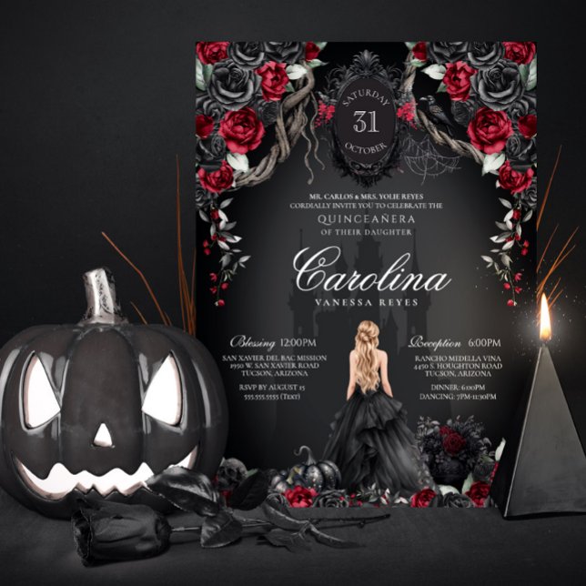 Invitación Gótico Rojo y Negro Haunted Spooky Quinceanera (Subido por el creador)