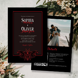 Invitación Gótico romántico negro y rojo en un solo Boda