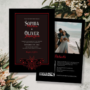Invitación Gótico romántico negro y rojo en un solo Boda
