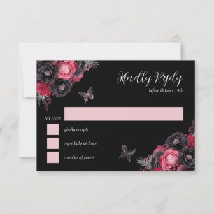 Invitación Gótico Rosa Rojo y Negro Moody Quinceañera RSVP