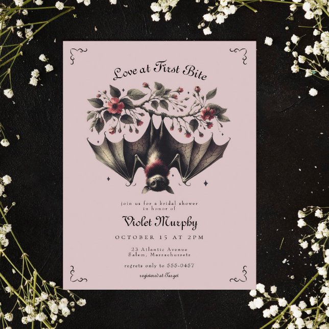 Invitación Gótico Rosa Spooky Black Bat Bridal Shower (Subido por el creador)
