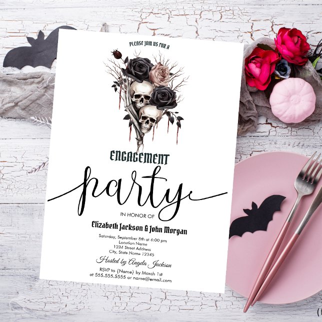 Invitación Gótico Rosas Negras Calaveras Compromiso (Subido por el creador)