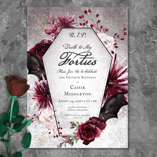 Invitación Gótico Rústico Muerte a mis Cuarenta Cumpleaños 50 (Rustic Gothic Death to My Forties 50th Birthday Invitation)