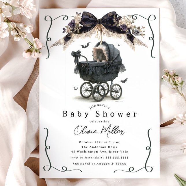 Invitación Gótico Vintage Pram Baby Shower (Subido por el creador)