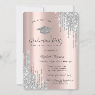 Invitación Gotitas de brillo plateado, Graduación de gorra de
