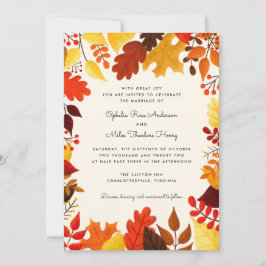 Invitación Gouache Autumn deja al Boda del marco
