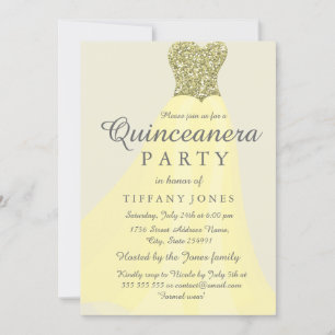 Invitación Gown Quinceanera, Purpurina de la espuma de oro am