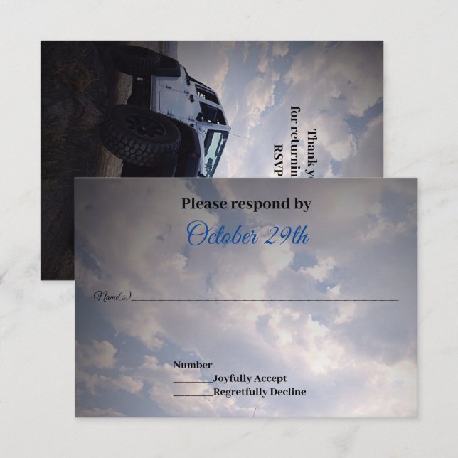 Invitación GP Off Road 4X4 Wedding RSVP (Anverso / Reverso)