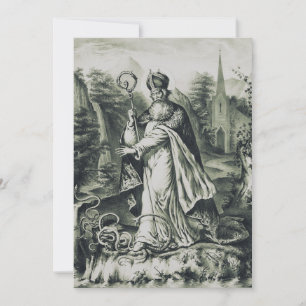 Invitación Grabado antiguo de San Patricio expulsando serpien