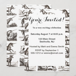 Invitación Grabado Antiguo de Unicornio Especimen de Zoología