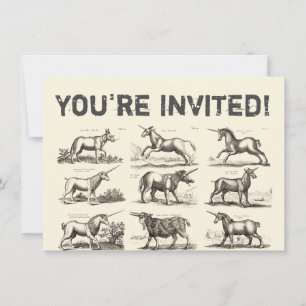 Invitación Grabado de Unicornio Antiguo Especimen de Zoología