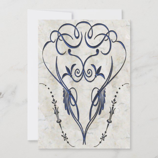 Invitación Grabado en relieve Aspecto Blue Scroll Elegant Inv (Anverso)
