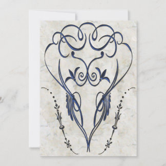 Invitación Grabado en relieve Aspecto Blue Scroll Elegant Inv