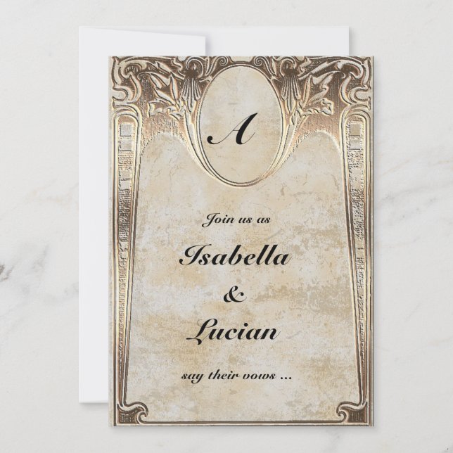 Invitación Grabado en relieve de oro Look Steamunk Boda (Anverso)