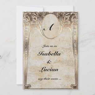 Invitación Grabado en relieve de oro Look Steamunk Boda