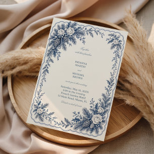 Invitación Grabados De Invierno En Azul Porcelana
