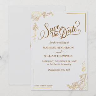 Invitación Grabando Boda Floral Dorada Salven La Fecha