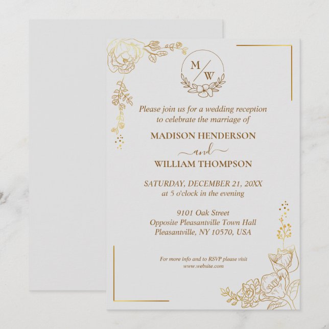 Invitación Grabando la recepción de Bodas Doradas Florales (Anverso / Reverso)