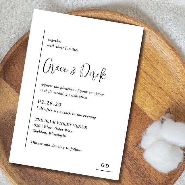 Invitación Grace Black and White Modern Boda (Subido por el creador)