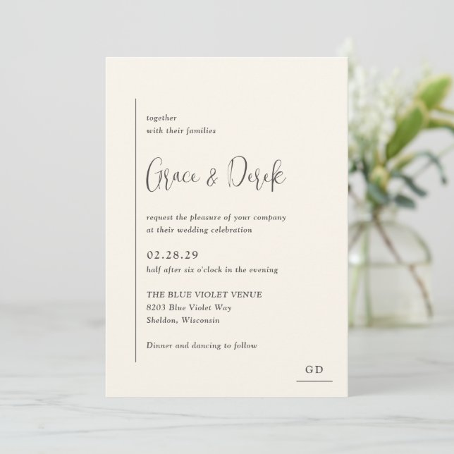 Invitación Grace Ivory Modern Boda (Anverso de pie)