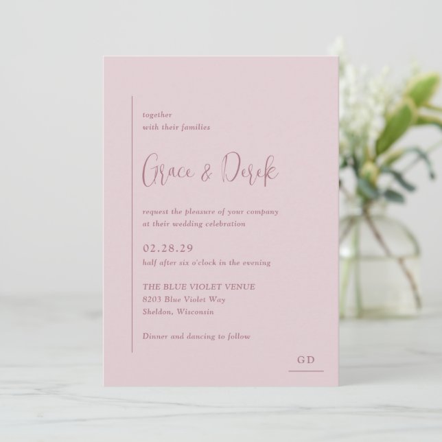 Invitación Grace Muted Pink Modern Boda (Anverso de pie)