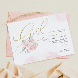 Invitación GRACE Rubor Floral Gold Es un Baby Shower Chica
