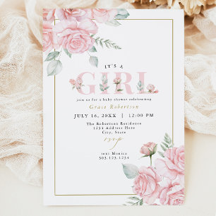 Invitación GRACE Rubor Floral Gold Es un Baby Shower Chica