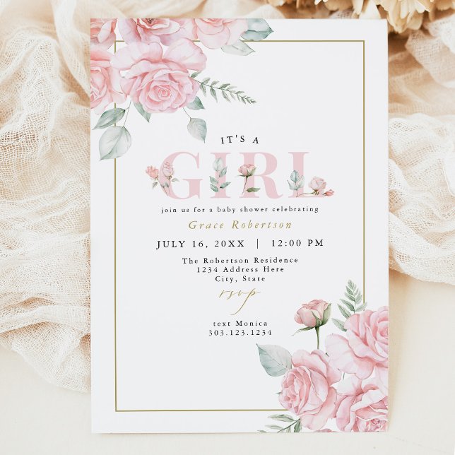 Invitación GRACE Rubor Floral Gold Es un Baby Shower Chica (Subido por el creador)