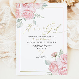 Invitación GRACE Rubor Floral Gold Es un Baby Shower Chica