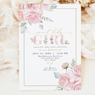 Invitación GRACE Rubor Floral Sweet Baby Girl Baby Shower