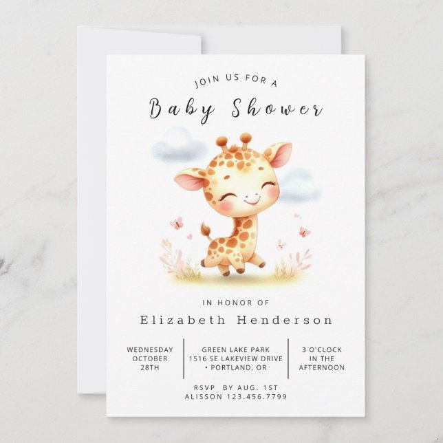 Invitación Graceable Printable Giraffe Baby Shower (Anverso)