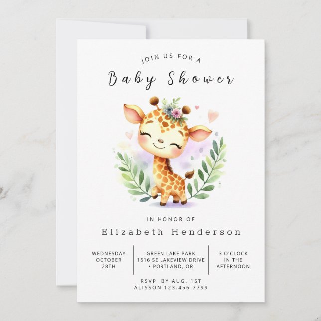Invitación Graceable Printable Giraffe Baby Shower (Anverso)