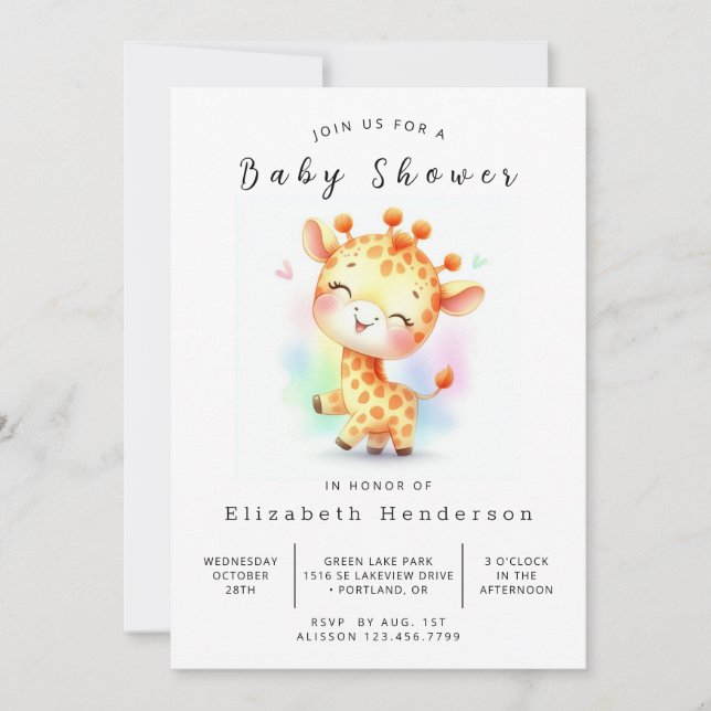 Invitación Graceable Printable Giraffe Baby Shower (Anverso)