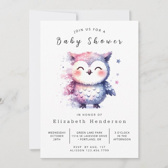 Invitación Graceable Printable Owl Baby Shower (Anverso)