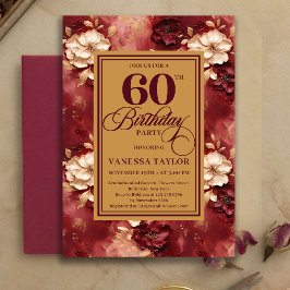 Invitación Graceful 60 Birthday Merlot Blush Gold Invitation